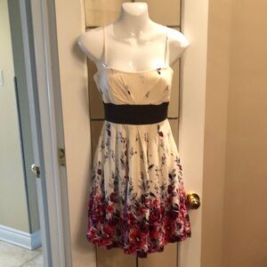 Speekless Cream Floral Sundress with Black Waistband